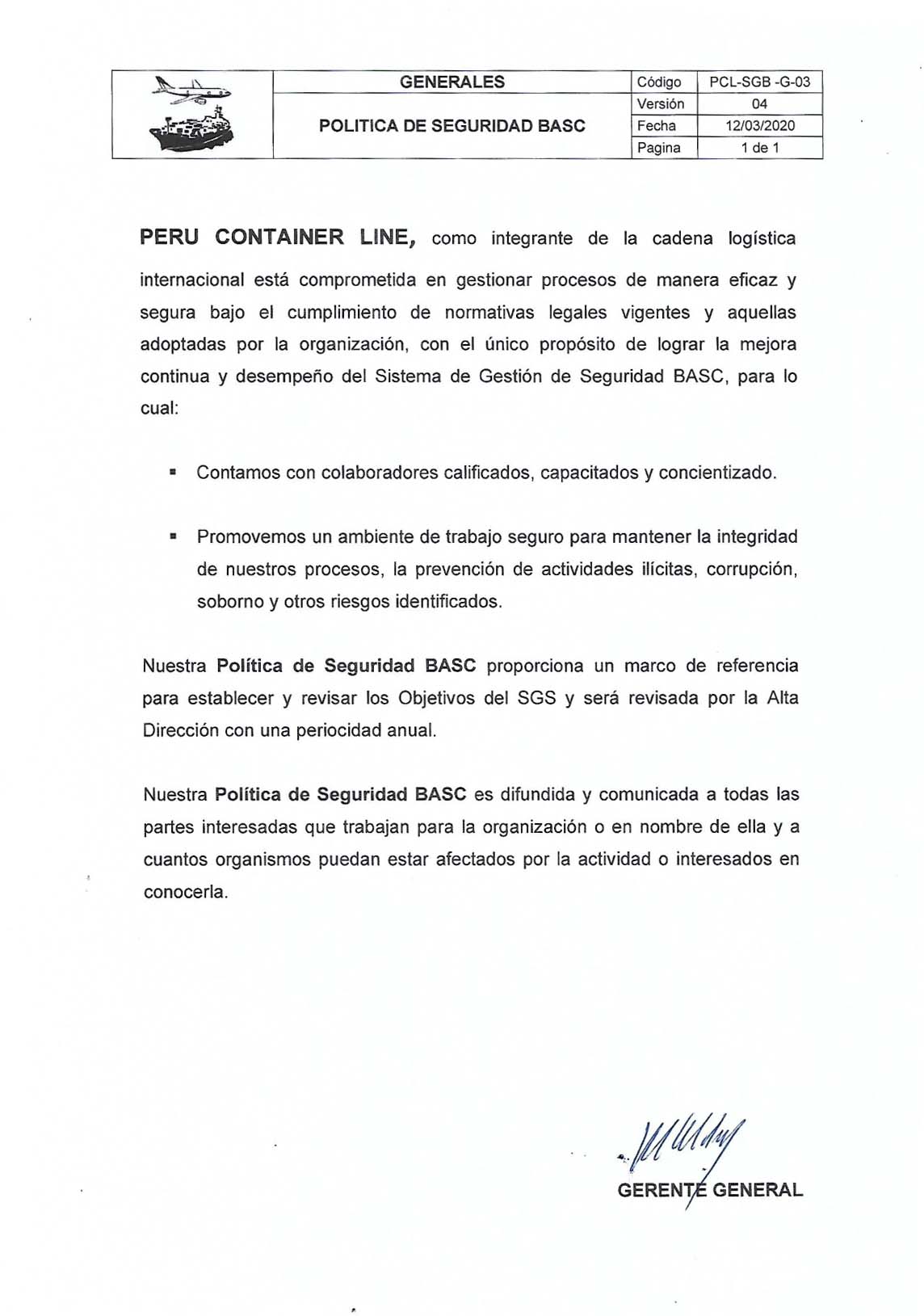 POLITICA DE SEGURIDAD BASC POLITICA DE SEGURIDAD BASC